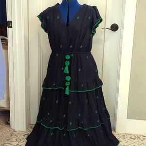 J Crew navy and green maxi dress